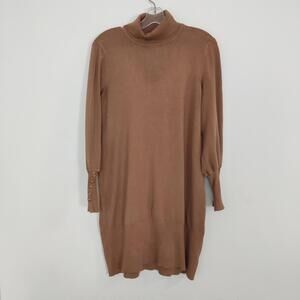 Melanie Lyne Women's Turtleneck Knit Midi Dress in Camel Size Large Knit Tunic